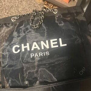 CHANEL Black Mesh Tote with Chain Handles